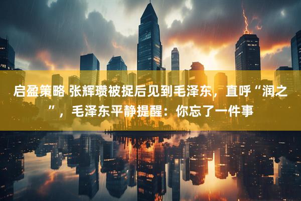 启盈策略 张辉瓒被捉后见到毛泽东，直呼“润之”，毛泽东平静提醒：你忘了一件事